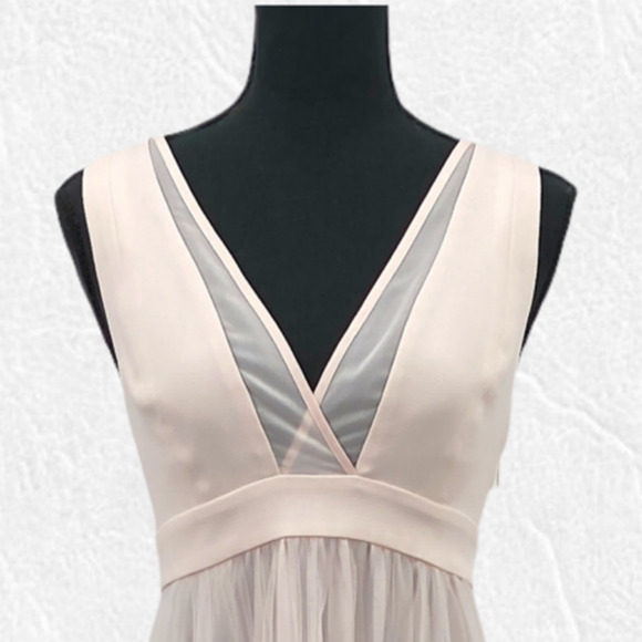 BCBGeneration Pink V Neck Sleeveless Cross Back Tulle Dress Size 2 Prom Gown - Picture 3 of 12